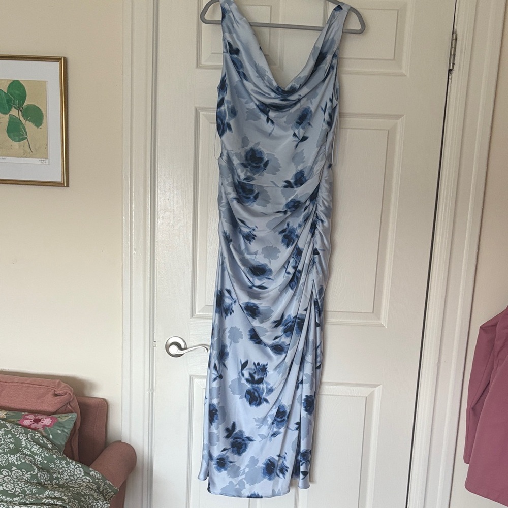 Cowl Neck Blue Floral Dress